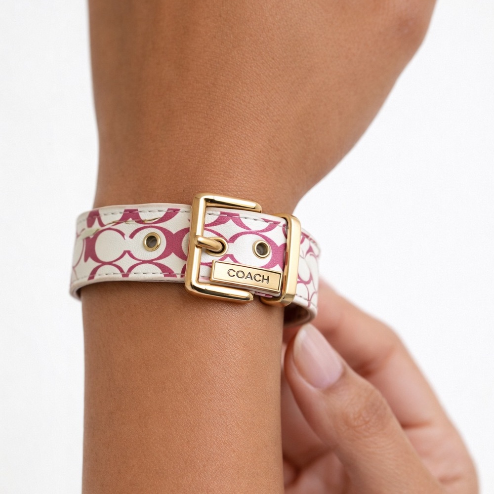 Vintage Coach Purple & White Signature Logo Leather Cuff Bracelet